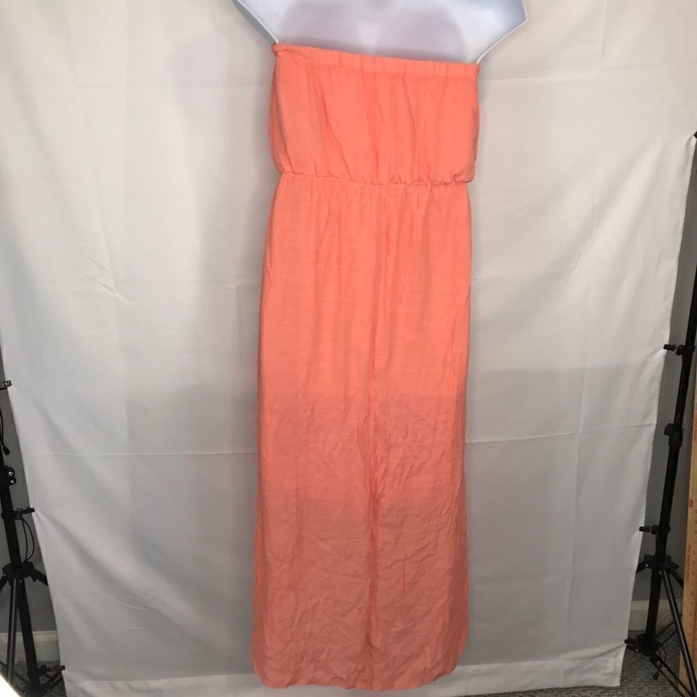 Just Be Strapless Coral Tulip-Front Maxi Dress - Picture 4 of 7
